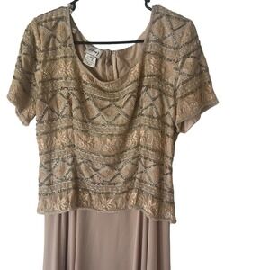 Stenay Vintage 90s Size 12 Beaded 100% Silk Beige Floral Maxi Dress Festival